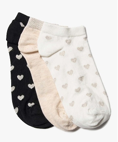 chaussettes femme ultra courtes a cœurs et paillettes (lot de 3) blanc standardB778401_1