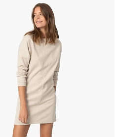 robe femme facon sweat avec surpiqures beige robesB786201_2