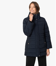 blouson femme long matelasse avec col chaud bleu manteauxB787601_2