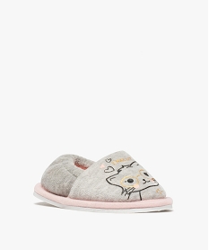 chaussons fille en velours ras imprime chat grisB813901_2