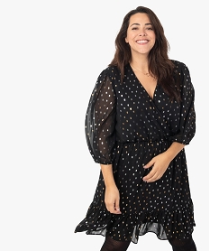 robe femme grande taille a manches 34 avec motifs scintillants noir robesB816601_2