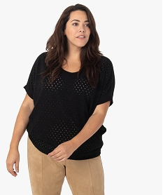 pull femme grande taille en maille ajouree a manches courtes noir pulls et giletsB817001_1