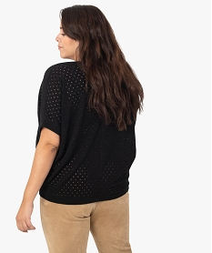 pull femme grande taille en maille ajouree a manches courtes noir pulls et giletsB817001_3