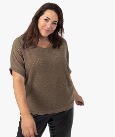 pull femme grande taille en maille ajouree a manches courtes beige pulls et giletsB817101_1