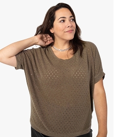 pull femme grande taille en maille ajouree a manches courtes beige pulls et giletsB817101_2