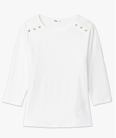 tee-shirt femme a manches 34 en maille gaufree blanc t-shirts manches longuesB818501_4