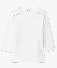 tee-shirt femme a manches 34 en maille gaufree blanc t-shirts manches longuesB818501_4
