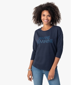 tee-shirt femme a manches ¾ avec message bleu t-shirts manches courtesB819201_1