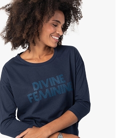 tee-shirt femme a manches ¾ avec message bleu t-shirts manches courtesB819201_2