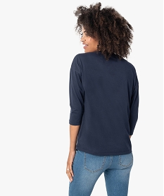tee-shirt femme a manches ¾ avec message bleu t-shirts manches courtesB819201_3