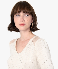 tee-shirt femme en maille avec motifs pailletes beige t-shirts manches longuesB821901_2