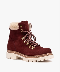 boots fourrees femme dessus cuir a col sherpa rouge bottines et bootsB823701_2