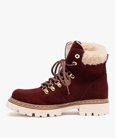 boots fourrees femme dessus cuir a col sherpa rouge bottines et bootsB823701_3