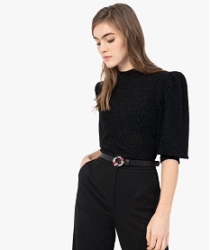 GEMO Tee-shirt femme scintillant avec manches bouffantes Noir