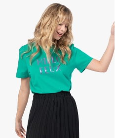 GEMO Tee-shirt femme avec message scintillant Vert