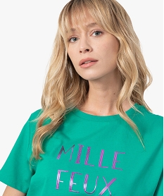 tee-shirt femme avec message scintillant vert hauts a paillettesB899301_2