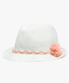 GEMO Chapeau fille trilby avec fleur et bande tressée Blanc