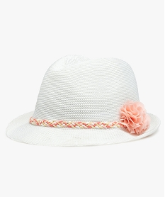 chapeau fille trilby avec fleur et bande tressee blanc standardB926101_1