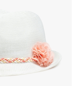 chapeau fille trilby a fleur en tissu et bande tressee blancB926101_2