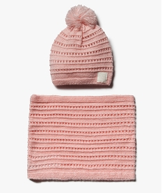 ensemble fille 2 pieces   bonnet et snood ajoures roseB930601_1