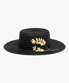 chapeau femme en paille de papier avec motifs brodes noirB953301_1