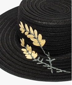chapeau femme en paille de papier avec motifs brodes noir standardB953301_2