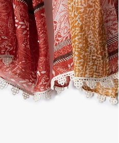 foulard femme a motifs fleuris et finitions dentelle orangeB968101_2