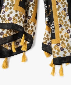 foulard femme a motifs fleuris et finitions pompons noirB969301_2