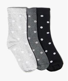 GEMO Chaussettes hautes à pois fille (lot de 3) noir chine