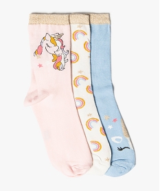 GEMO Chaussettes fille à tige haute et licorne pailletée (lot de 3) Bleu