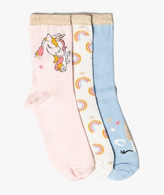 chaussettes fille a tige haute et licorne pailletee (lot de 3) bleu chaussettesB973801_1