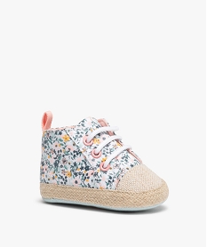 chaussons de naissance bebe fille baskets en toile fleurie blancB977901_2