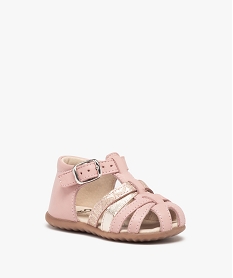 sandales premiers pas bebe fille a brides en cuir roseB979301_2