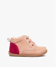 bottillons premiers pas bebe fille en cuir velours bicolore rose chaussures de parcB979901_1