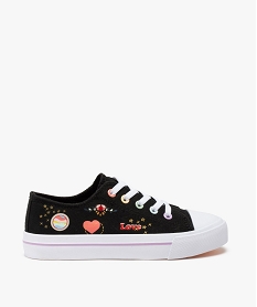 GEMO Baskets fille en toile avec graffitis et lacets élastiques Noir