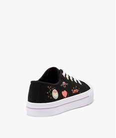 baskets fille en toile avec graffitis et lacets elastiques noir tennis en toileC004801_4