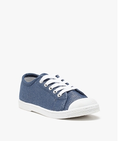 baskets fille en toile a bout renforce fermeture lacets bleu tennis en toileC005101_2