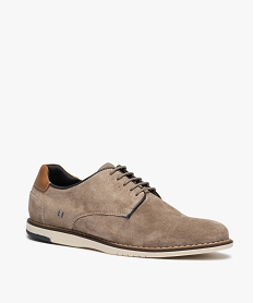 derbies homme dessus cuir uni et semelle contrastante brun chaussures de villeC006101_2