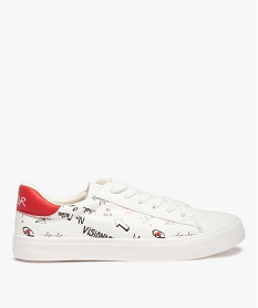 GEMO Baskets femme bicolores à motifs graffiti fermeture lacets Rouge