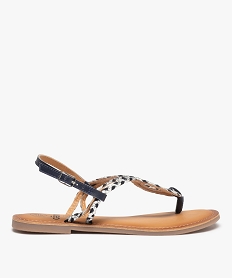 GEMO Sandales femme à talon plat et brides tressées en cuir Bleu
