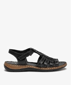 GEMO Sandales femme confort à brides multiples en cuir noir standard