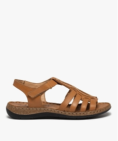 GEMO Sandales femme confort à brides multiples en cuir marron standard