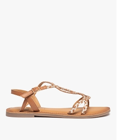 GEMO Sandales femme à talon plat et brides tressées en cuir marron standard
