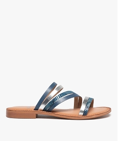 GEMO Mules femme à fines brides fantaisie en cuir bleu standard