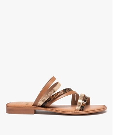 GEMO Mules femme à fines brides fantaisie en cuir marron standard