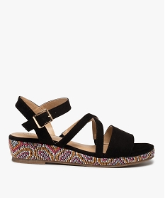 GEMO Sandales femme compensées en suédine et semelle colorée noir standard