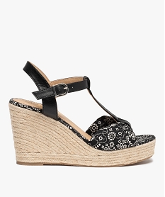 GEMO Sandales femme à talon compensé et bride drapée en tissu noir standard
