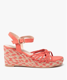 GEMO Sandales femme compensées à fines brides tressées rose standard