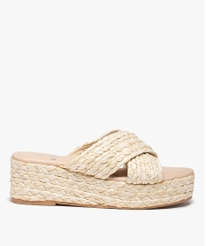 GEMO Mules femme compensées à brides en fibres tressées beige standard