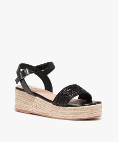 sandales femme a semelle plateforme et bride tressee unie noir sandales a talonC039401_2